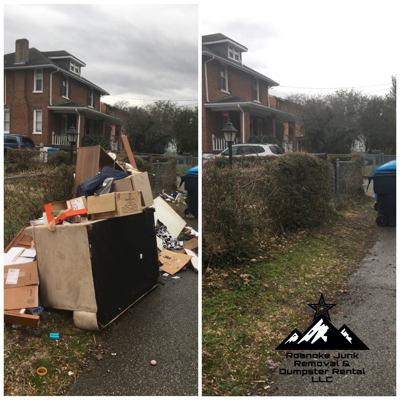 Curbside cleanup before and after junk removal